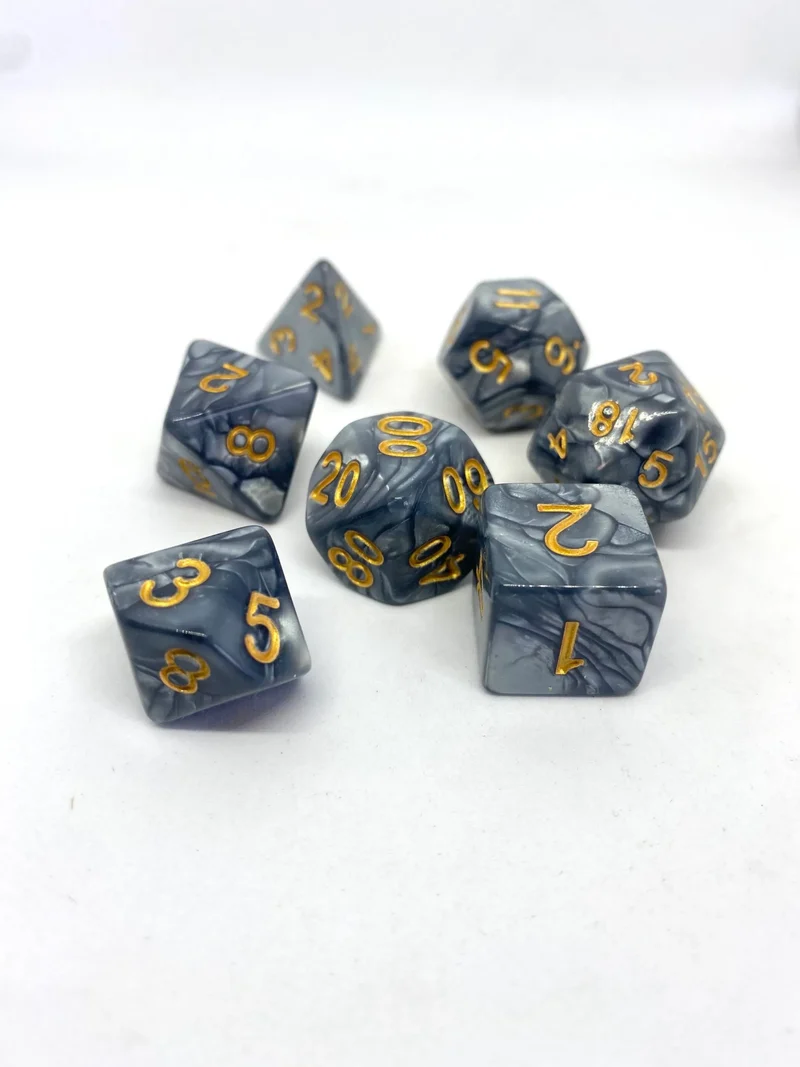 7-teiliges RPG Würfelset Pearl: Grey/Gold