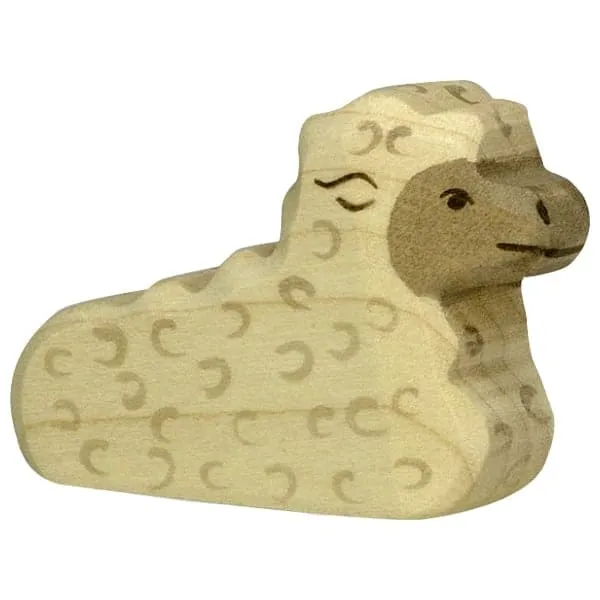 Holztiger Lamm liegend – Holz-Spielfigur