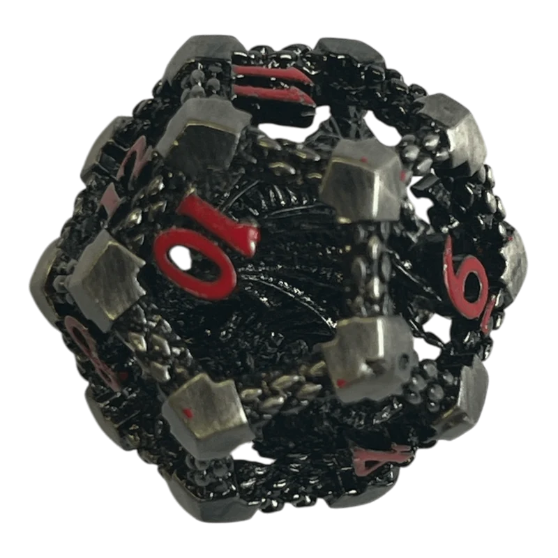 W12 Drachenwürfel (Nickel mit roten Nummern) - 18mm