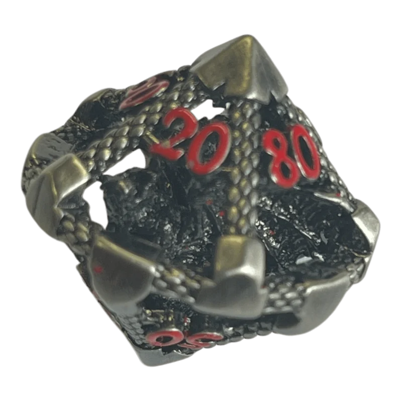 W10/0 Drachenwürfel (Nickel mit roten Nummern) - 18mm
