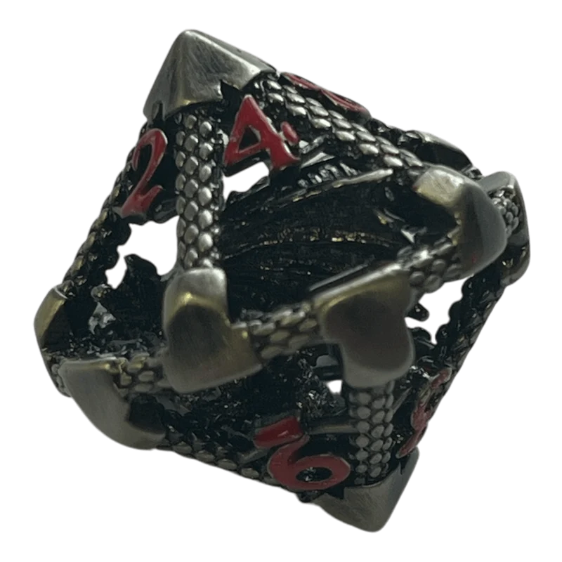 W10 Drachenwürfel (Nickel mit roten Nummern) - 18mm