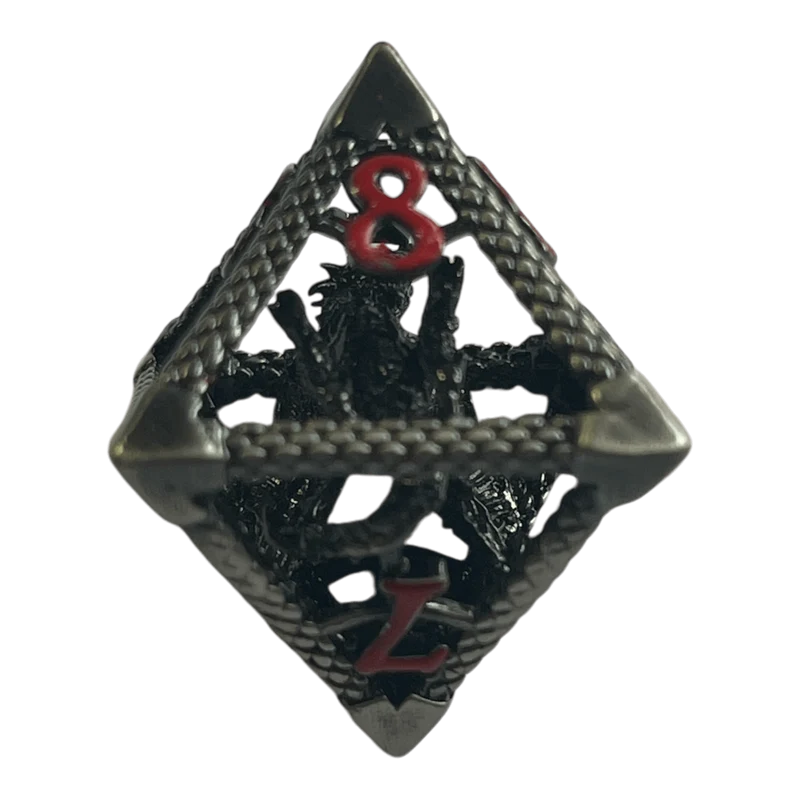 W8 Drachenwürfel (Nickel mit roten Nummern) - 18mm