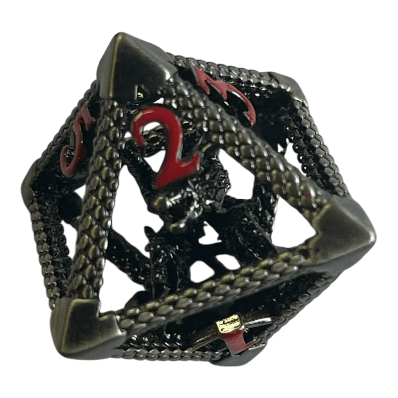 W8 Drachenwürfel (Nickel mit roten Nummern) - 18mm