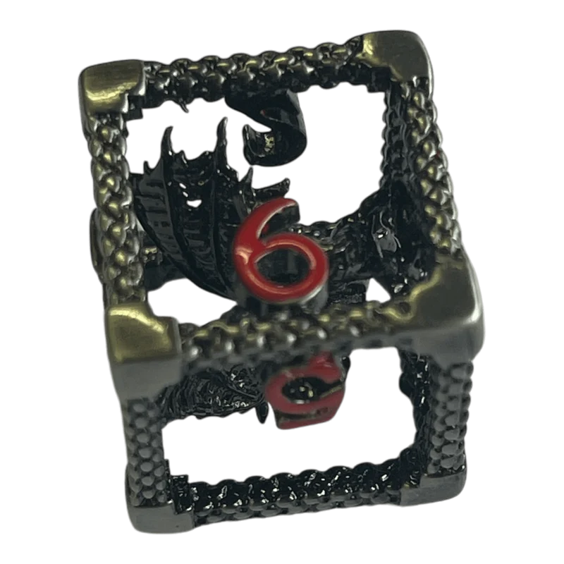 W6 Drachenwürfel (Nickel mit roten Nummern) - 18mm