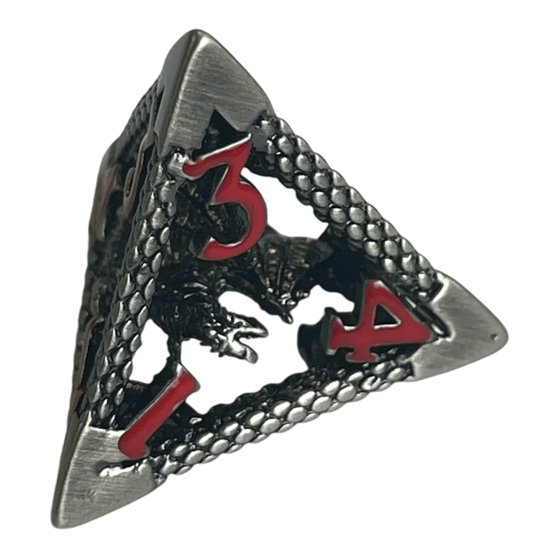 W4 Drachenwürfel (Nickel mit roten Nummern) - 18mm