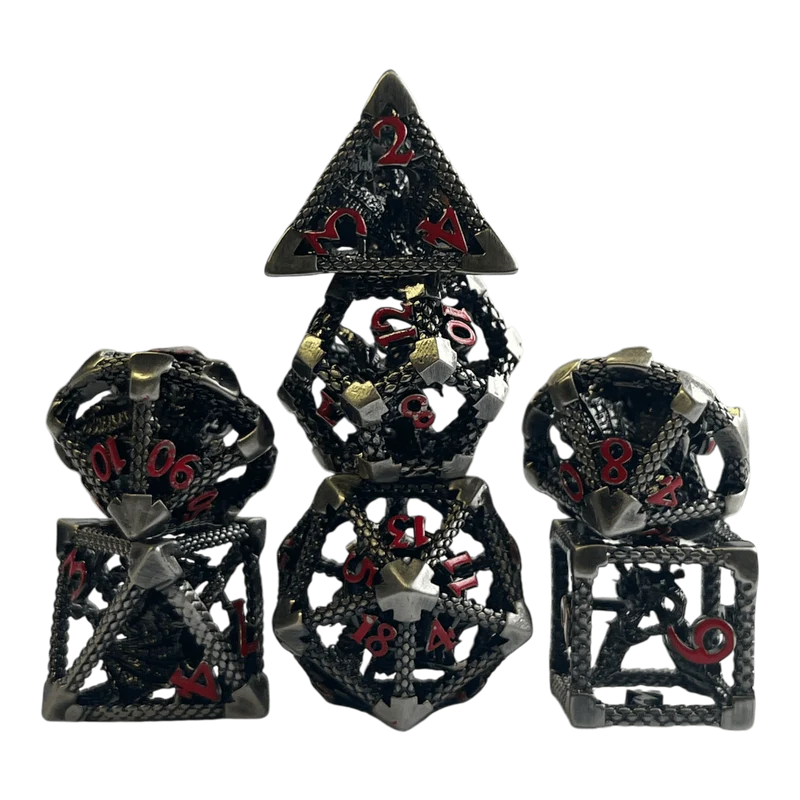 Drachenwürfel-Set (Nickel mit roten Nummern) - 18mm