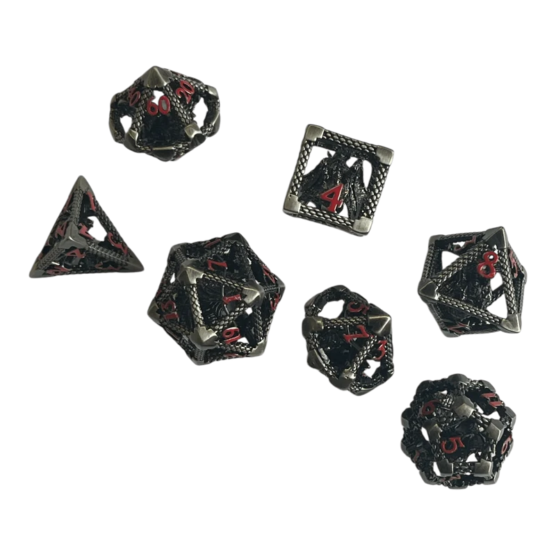 Drachenwürfel-Set (Nickel mit roten Nummern) - 18mm