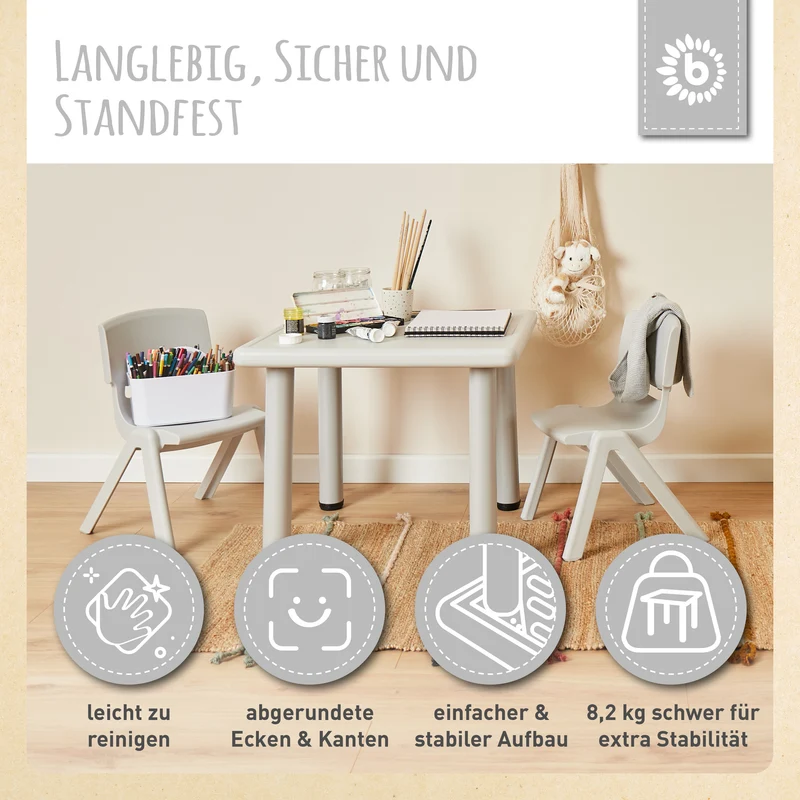 1x Kindertisch Silver + 2x Kinderstuhl Hazy Blue