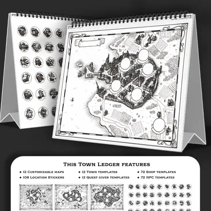 Worlds at a Glance - Town Ledger mit anpassbaren Karten & Aufklebern