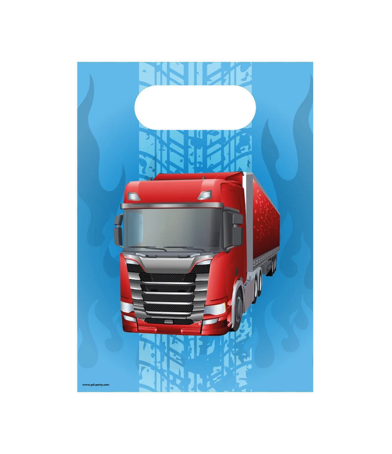 Blaue Geschenktüte Trucks 23cm