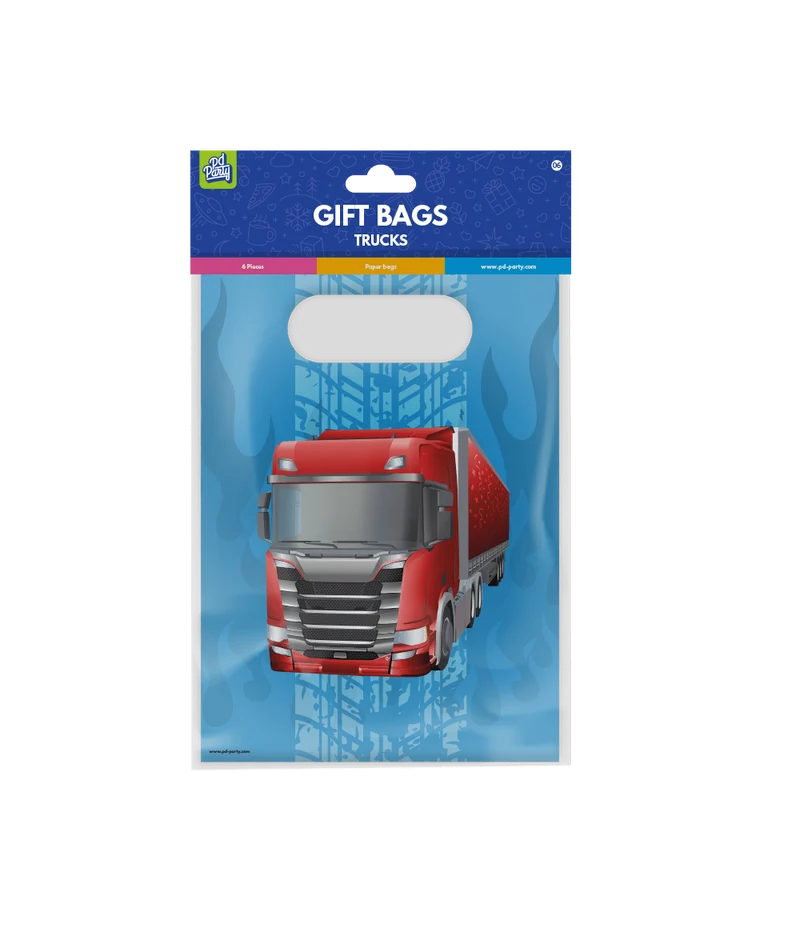 Blaue Geschenktüte Trucks 23cm