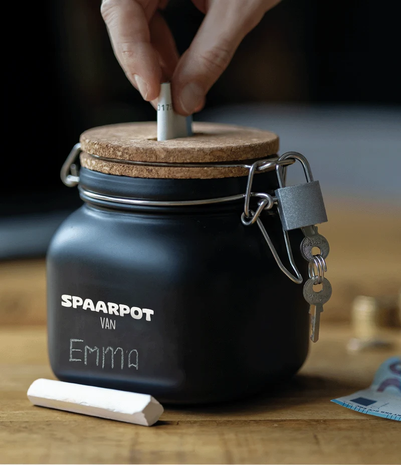 Schwarze Spardose mit Name 12,5cm