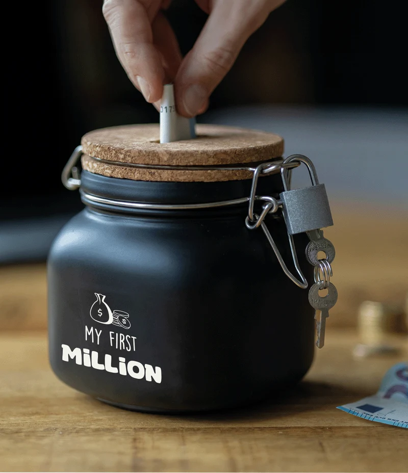 Schwarze Spardose Meine erste Million 12,5cm