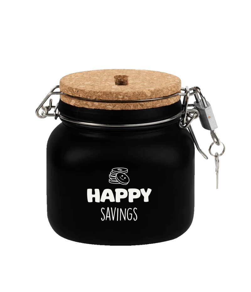 Schwarze Spardose Happy Savings 12,5cm