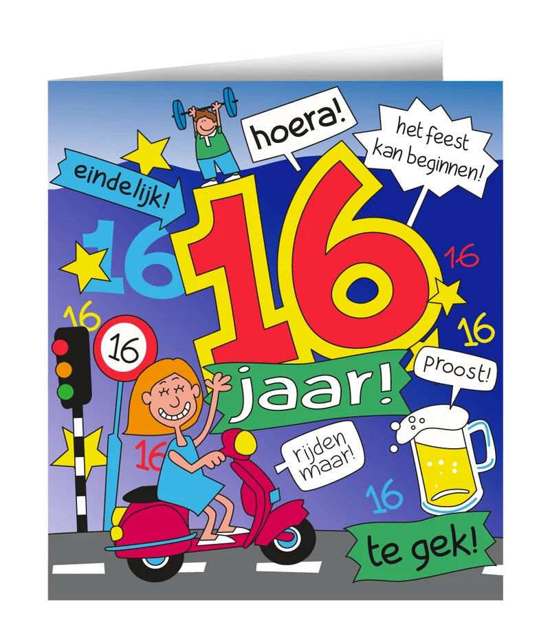 Geburtstagskarte 16 Jahre Cartoon 16,5cm