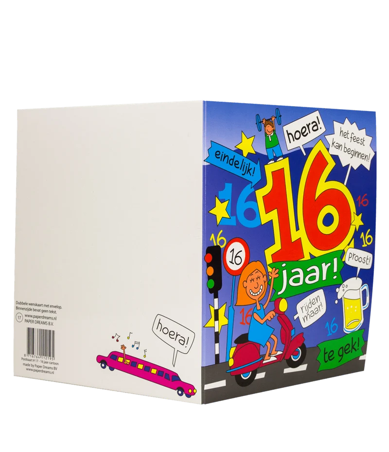Geburtstagskarte 16 Jahre Cartoon 16,5cm