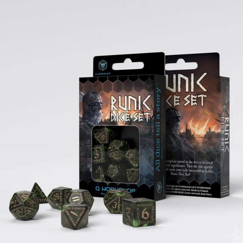 Runic Würfel Set Bottle-Green & Gold