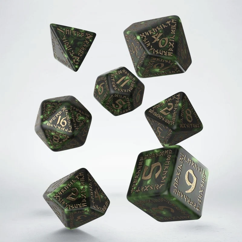 Runic Würfel Set Bottle-Green & Gold