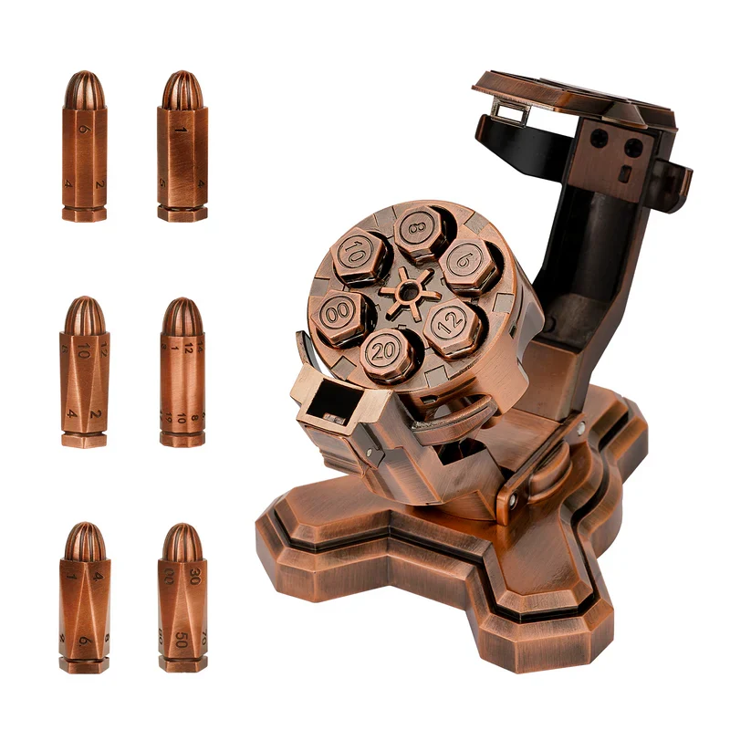 Bullet Nest - Metal Bullet Dice Set mit Revolver-Zylinder