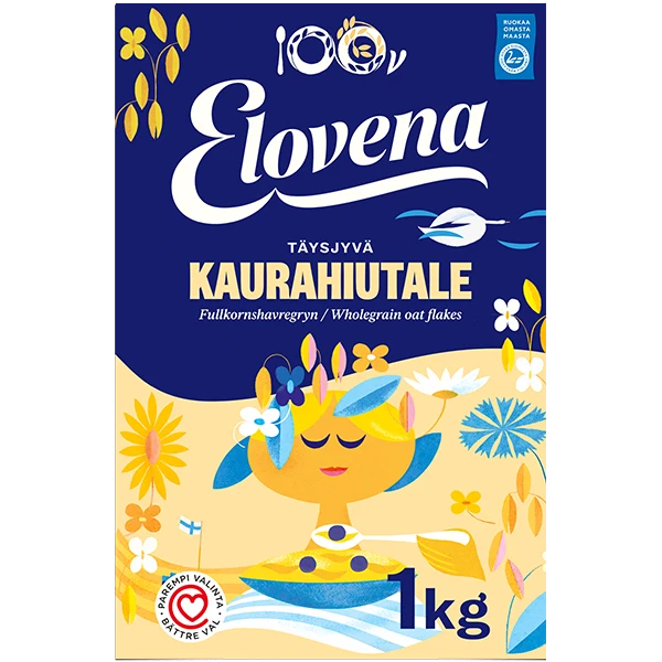 Elovena 1kg täysjyvä kaurahiutale