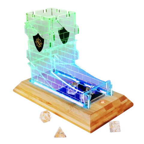 LED Dice Tower mit Bambusbasis (inkl. Acrylwürfelset)