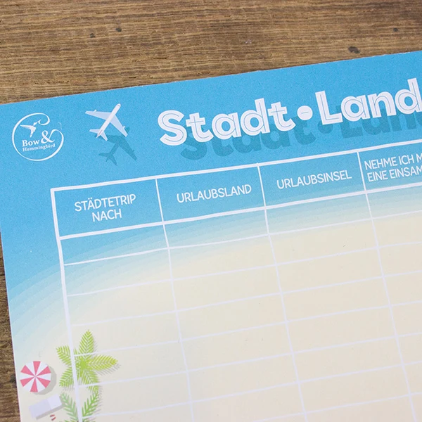 Spielblock Stadt, Land, Urlaub