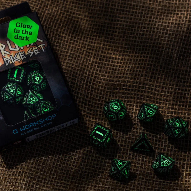 Runic Dice Set - Black & glow-in-the-dark