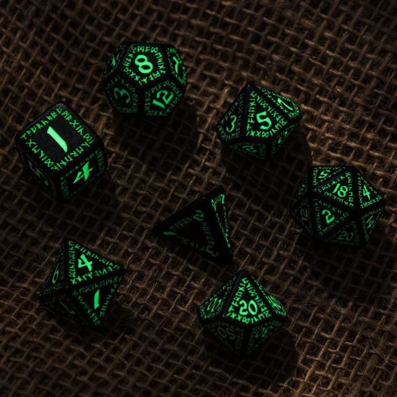 Runic Dice Set - Black & glow-in-the-dark