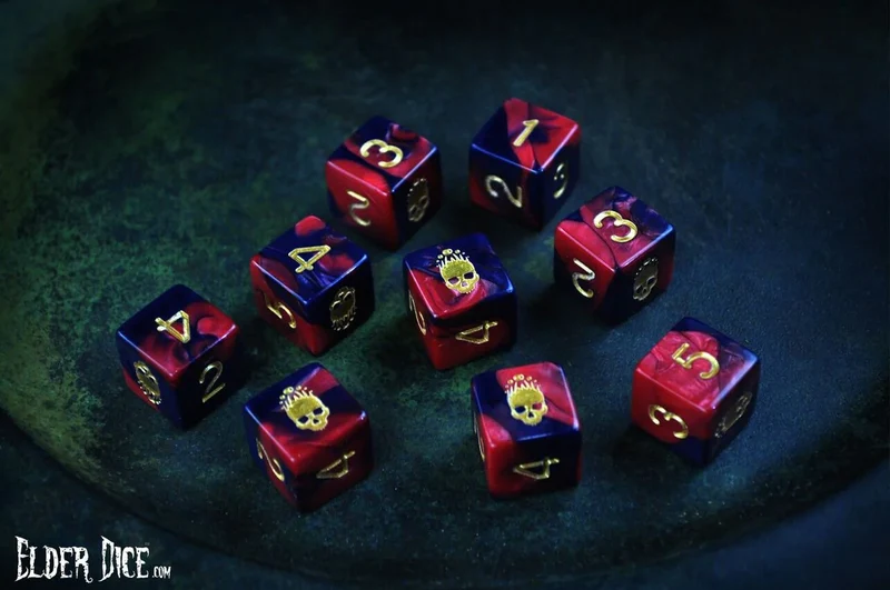 Elder Dice - Mark of the Necronomicon 9xW6 (Red and Inky Black im Reagenzglas)