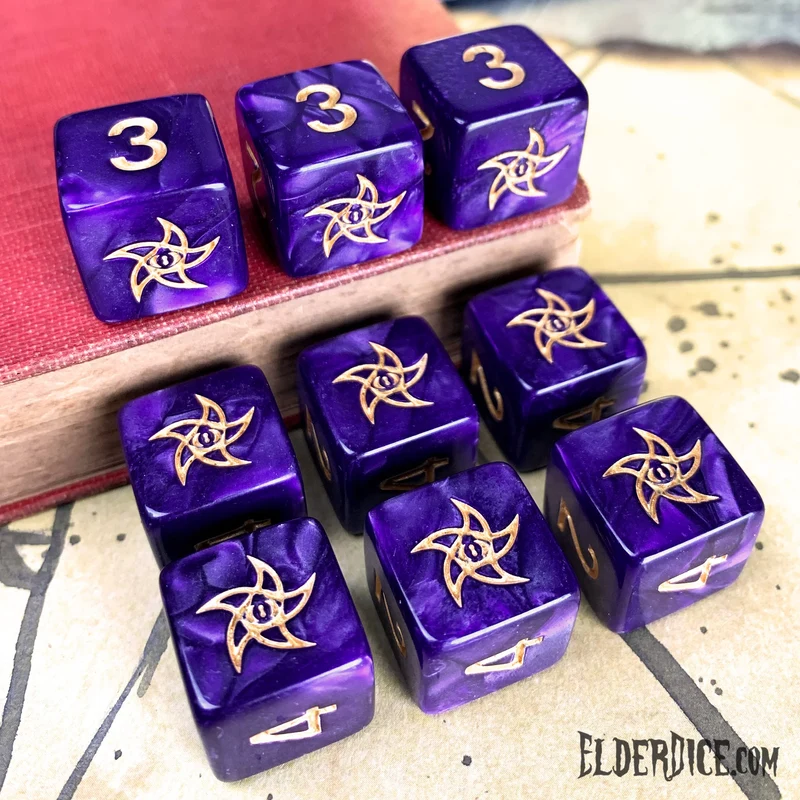 Elder Dice - Astral Elder Sign 9xW6 (Mystic Purple im Reagenzglas)