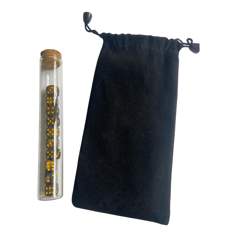 12mm Würfel Gold/Schwarz Marmoriert mit Punkten aus Glasflasche + Aufbewahrungsbeutel (Kopie)