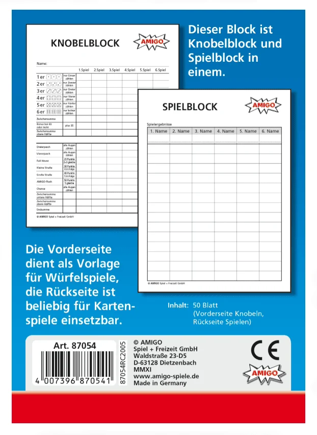 Spiel- & Knobelblock – Punkteblock für Würfel- und Kartenspiele