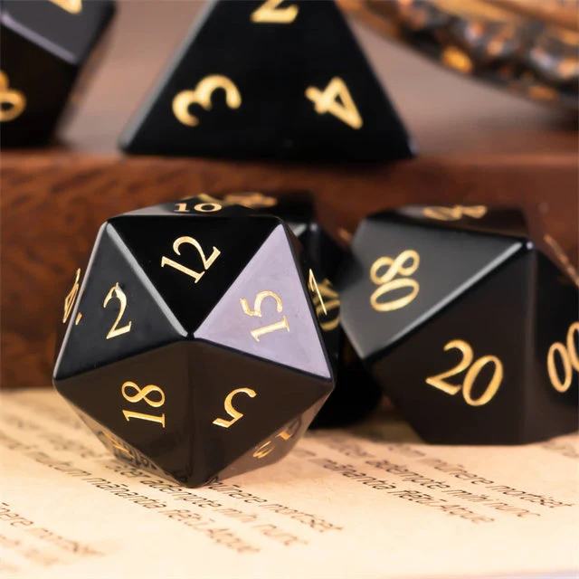 Obsidian Glossy Steinwürfel D20 / D10 / D6