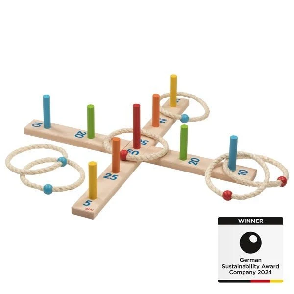 Ringwurfspiel aus Holz mit 6 Sisalringen