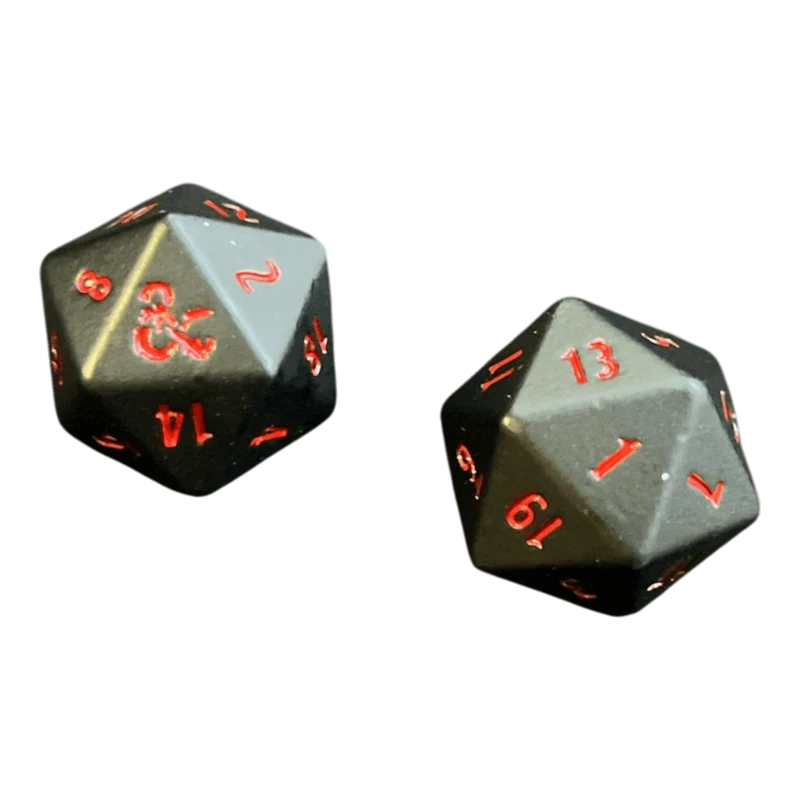 D&D W20 aus Metal in schwarz/rot (2er Pack)