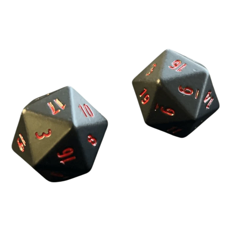 D&D W20 aus Metal in schwarz/rot (2er Pack)