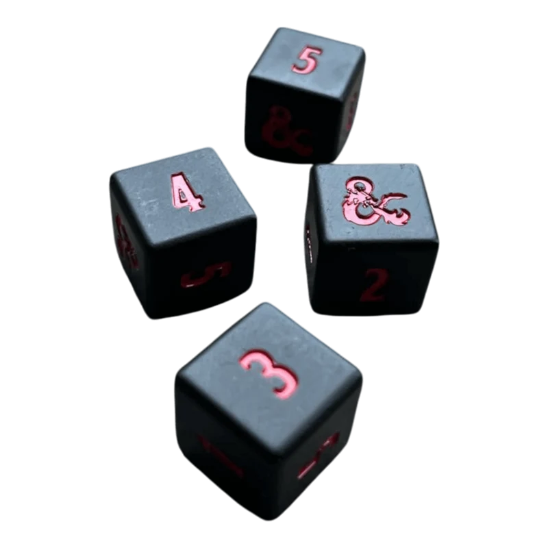 D&D W6 aus Metal in schwarz/rot (4er Pack)