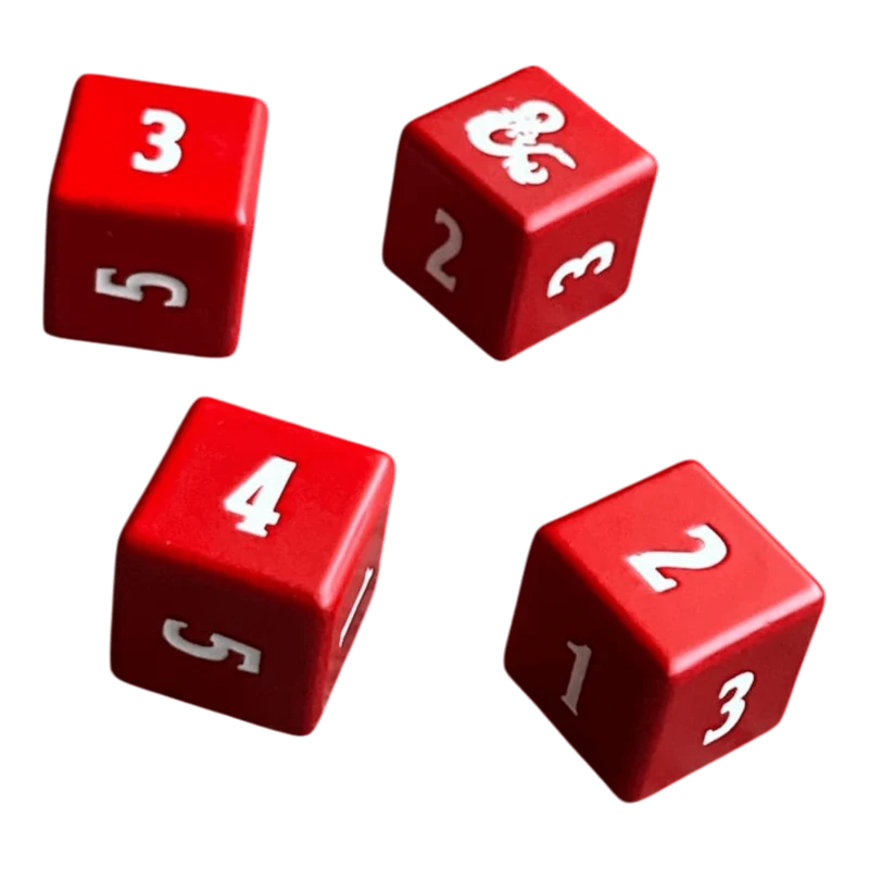 D&D W6 aus Metal in rot/weiß (4er Pack)