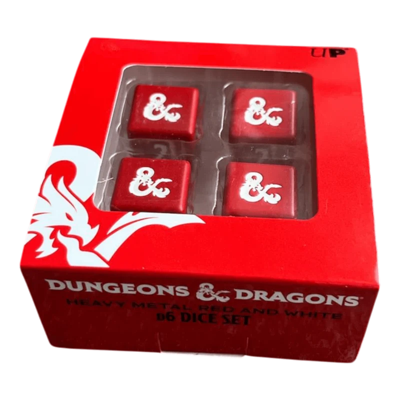 D&D W6 aus Metal in rot/weiß (4er Pack)
