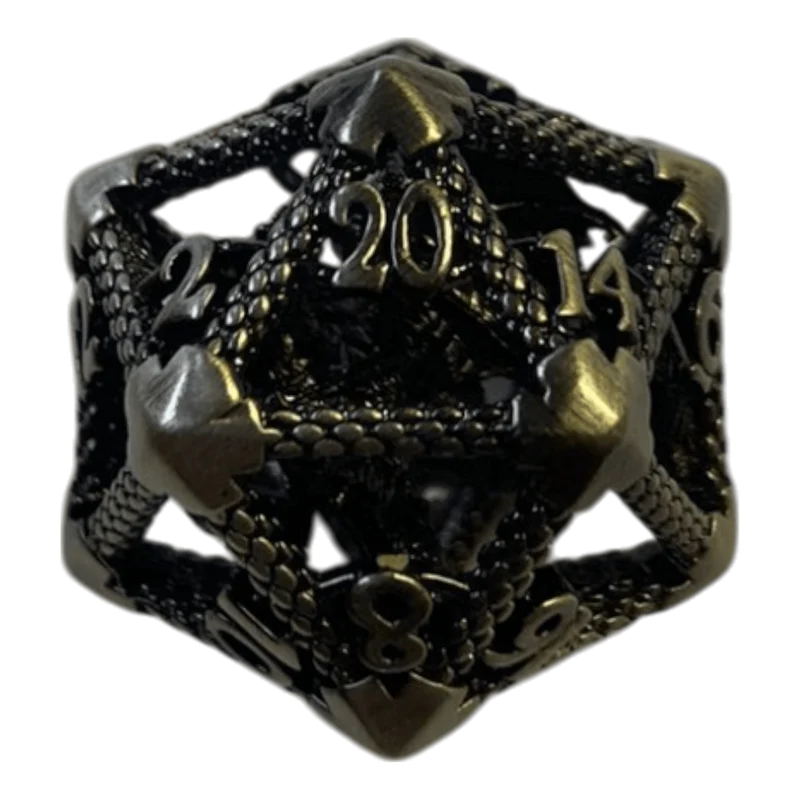 W20 Drachenwürfel aus Antiken Silber - 18mm