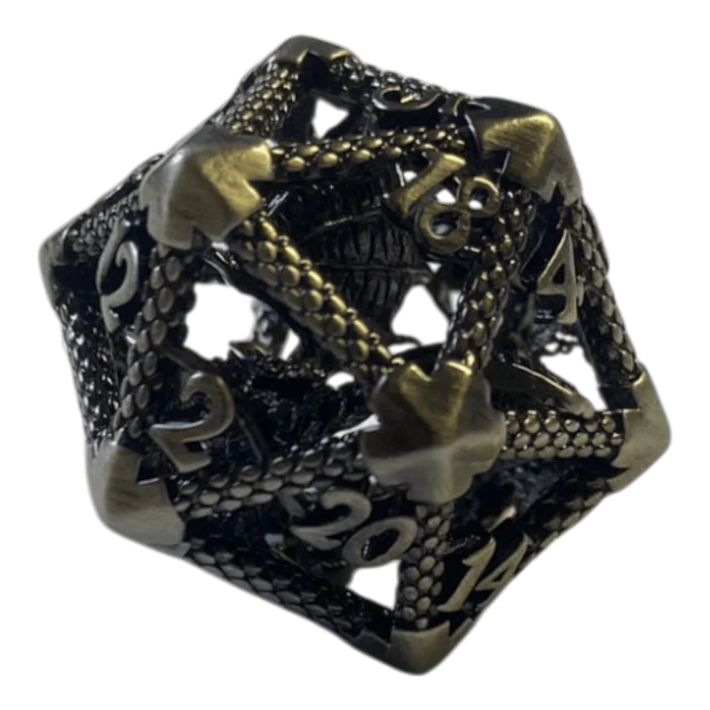 W20 Drachenwürfel aus Antiken Silber - 18mm
