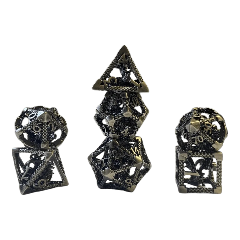 Drachenwürfel Set aus Antiken Silber - 18mm