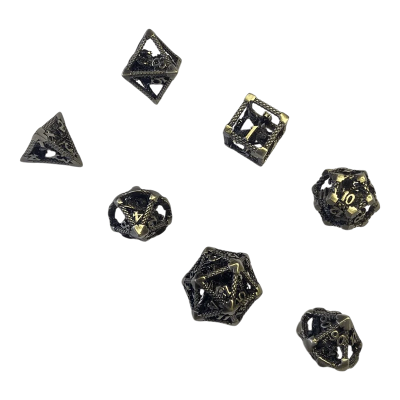 Drachenwürfel Set aus Antiken Silber - 18mm