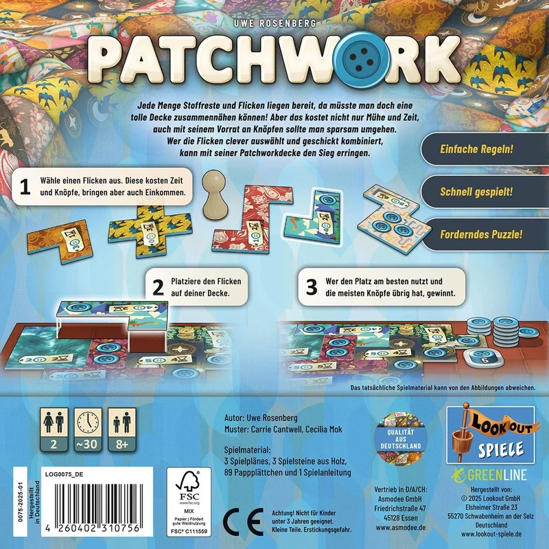 Patchwork Brettspiel für 2 Spieler ab 8 Jahren