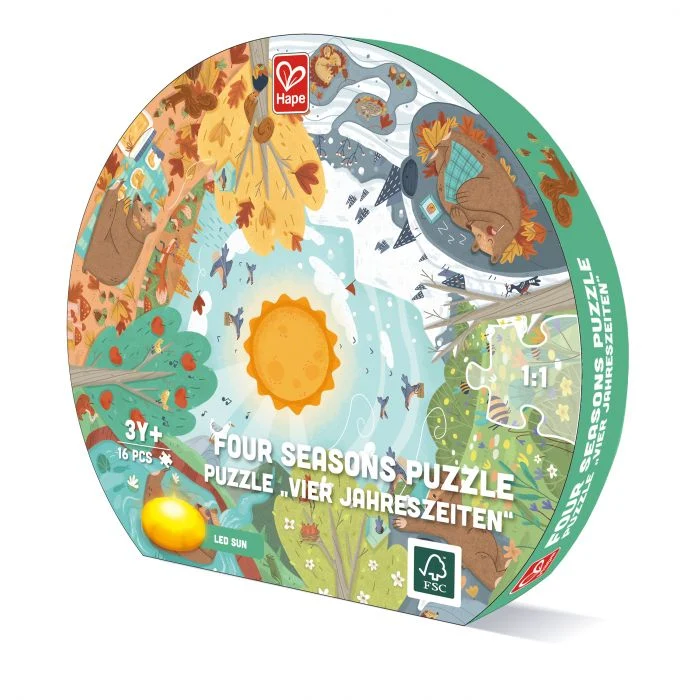 Vier Jahreszeiten, Lern-Puzzle mit LED-Licht, Poster, 16 Teile