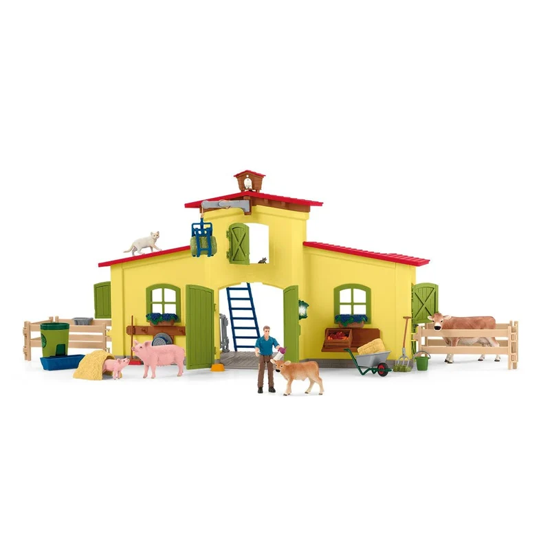 Schleich Großer Stall 42605 – Bauernhof-Spielset mit Tieren & Zubehör