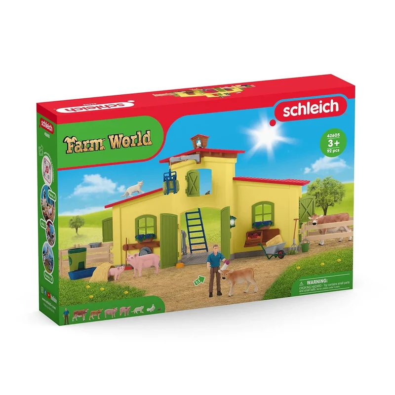 Schleich Großer Stall 42605 – Bauernhof-Spielset mit Tieren & Zubehör