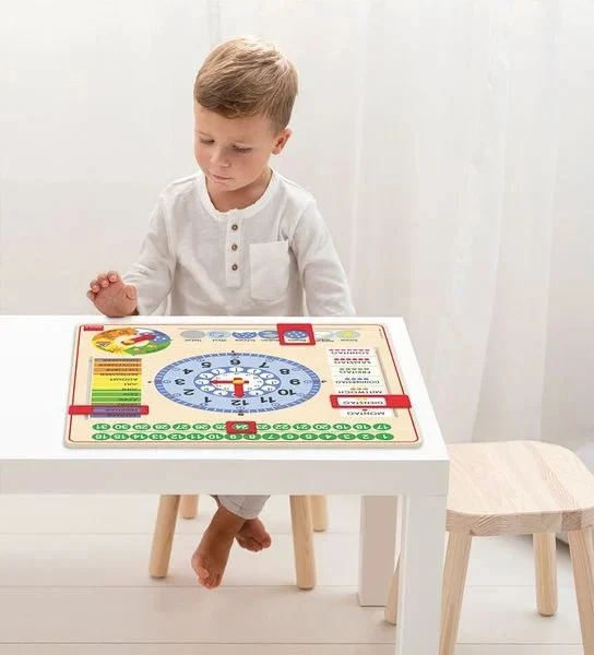 Goula Holz-Kalender-Uhr – Pädagogische Lernuhr aus Holz
