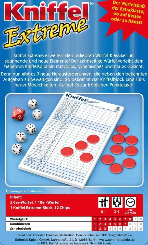 Kniffel: Extreme, Reisespiel in der Metalldose