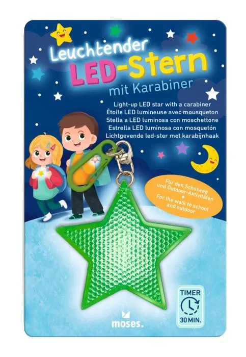 Leuchtender LED-Stern mit Karabiner, sortiert